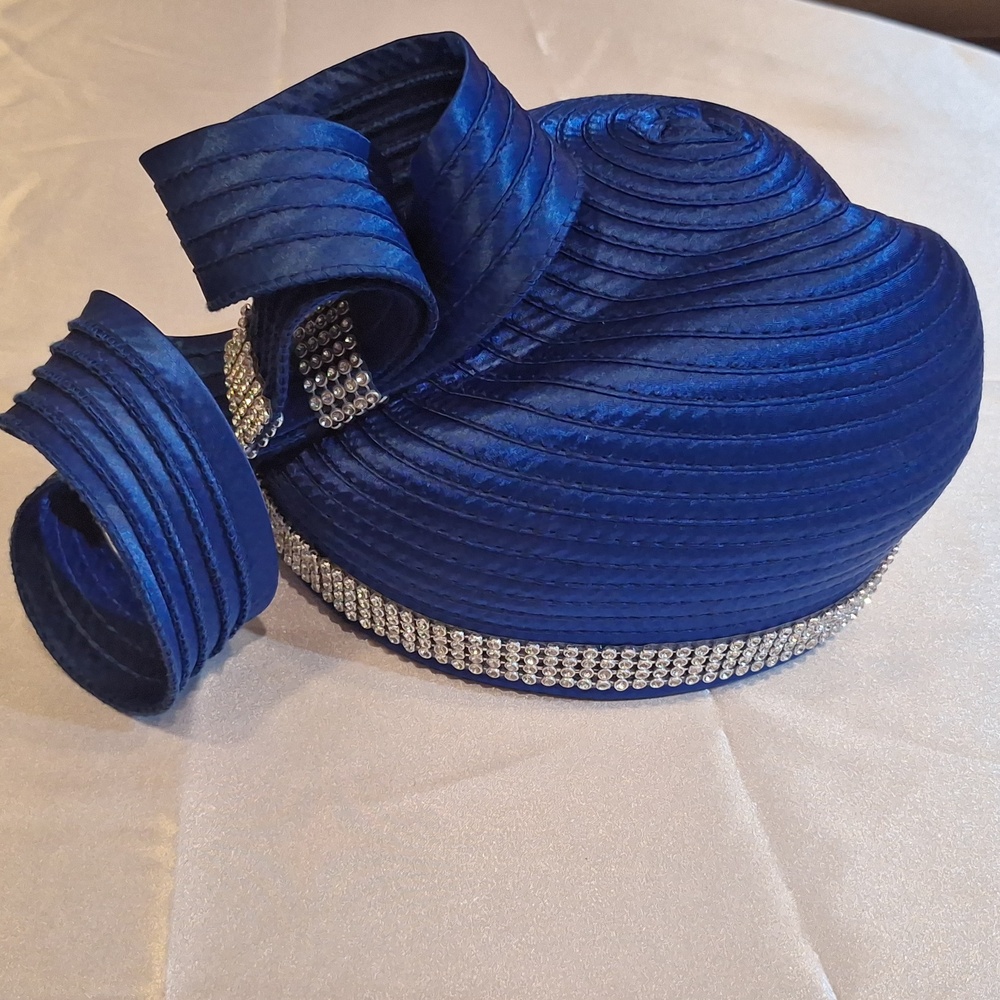 Cobalt rhinestone womens dress hat.